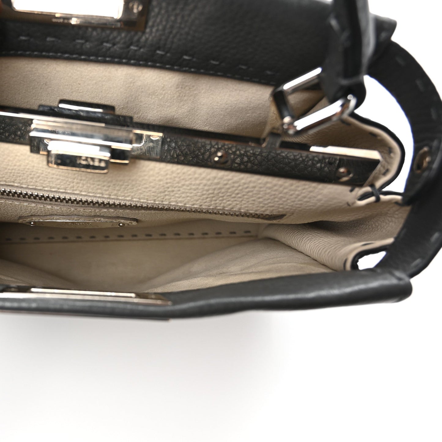 Fendi Cuoio Romano Selleria Bi-Color Medium Peekaboo Iconic Satchel Asfalto Latte