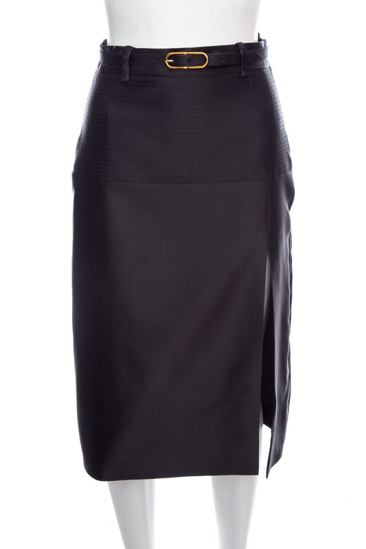 Gucci Black Satin Knee Length Belted Skirt SZ 38 NWT