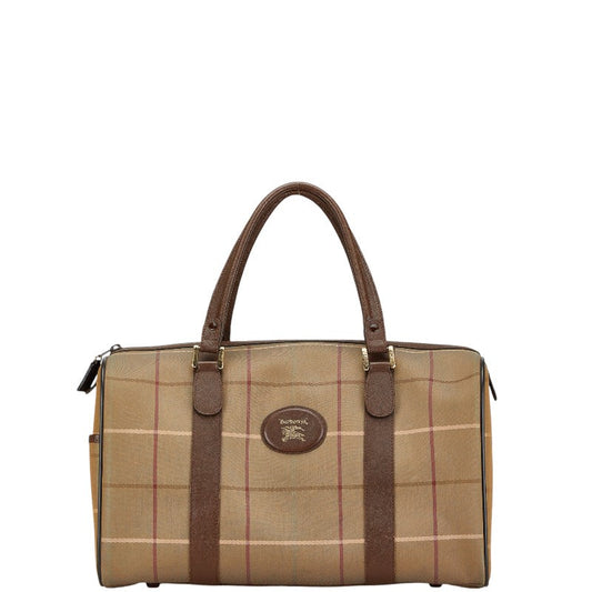 Burberry Check Leather Canvas Boston Bag Travel Bag