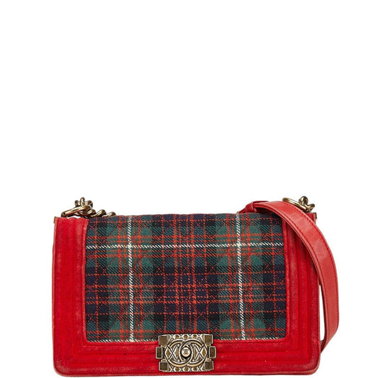 Chanel Boy Chanel Matelasse Velour Wool Leather Shoulder Bag