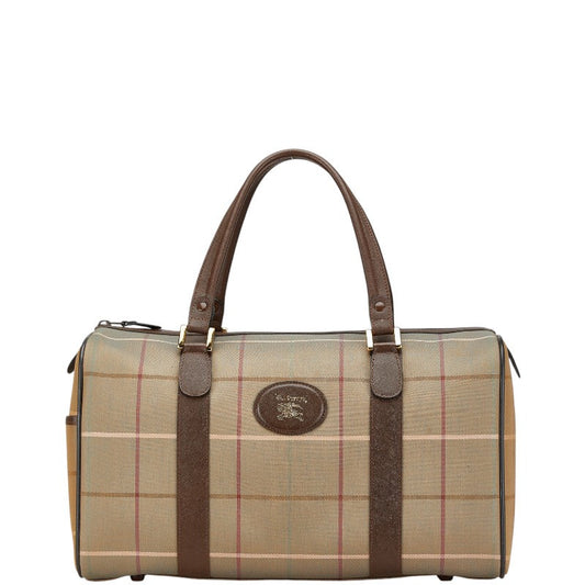 Burberry Check Canvas Leather Boston Bag Travel Bag