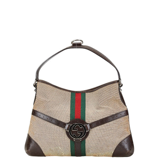 Gucci Interlocking G Sherry Line Canvas Leather Shoulder Bag