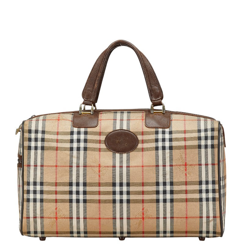 Burberry Nova Check Shadow Horse Canvas Leather Boston Bag