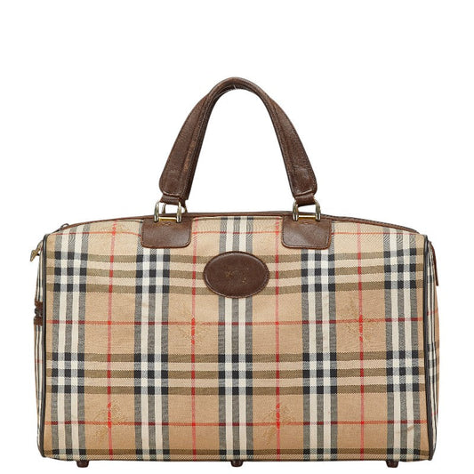 Burberry Nova Check Shadow Horse Canvas Leather Boston Bag