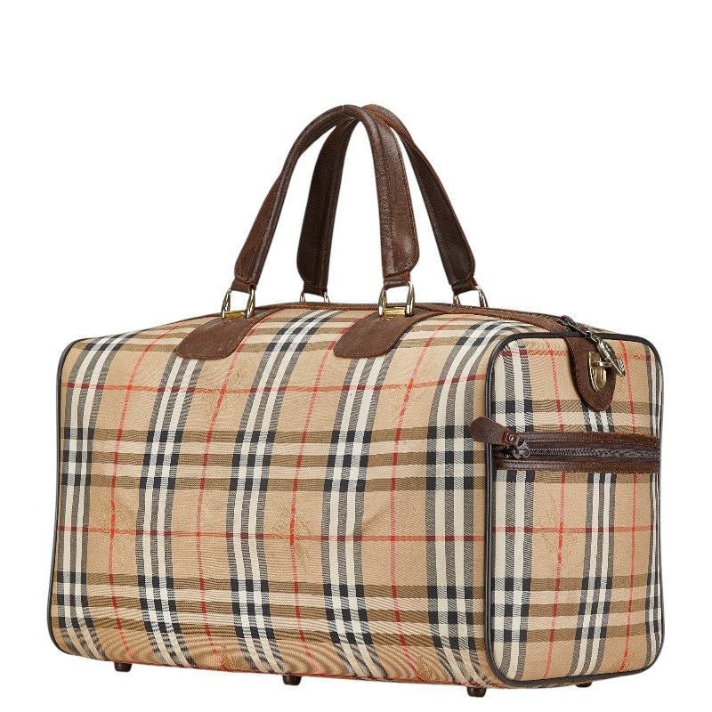 Burberry Nova Check Shadow Horse Canvas Leather Boston Bag