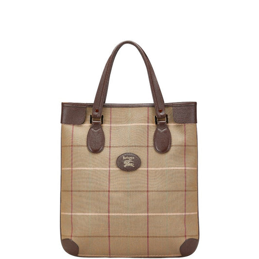 Burberry Check Canvas Leather Tote Bag