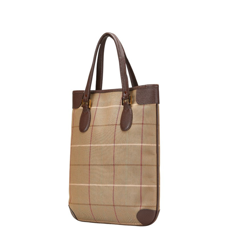 Burberry Check Canvas Leather Tote Bag
