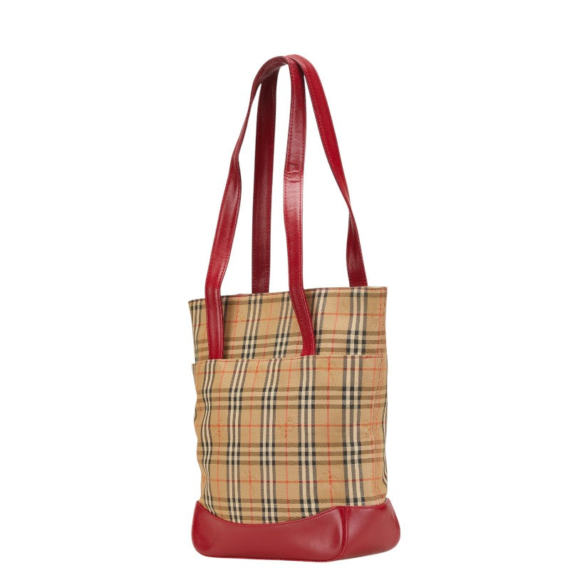 Burberry Nova Check Shadow Horse Canvas Leather Tote Bag