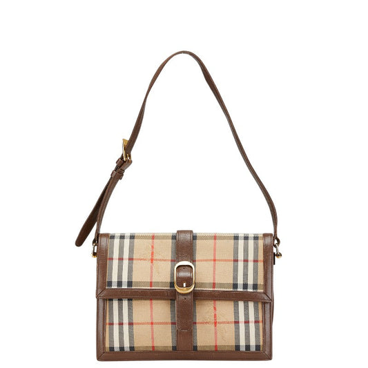 Burberry Shadow Horse Nova Check Canvas Leather Shoulder Bag