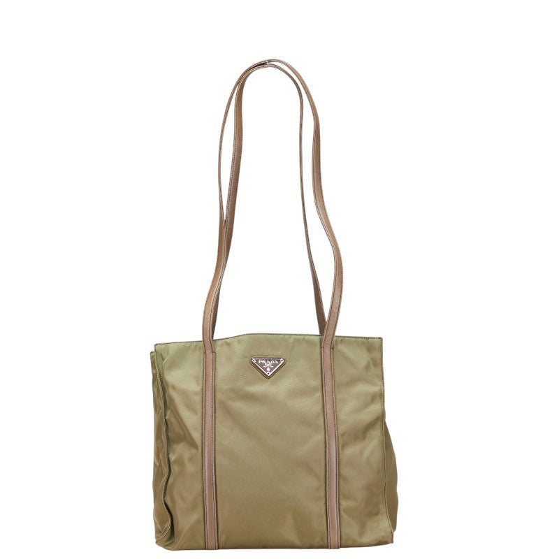 Prada Triangle Logo Plate Nylon Leather Shoulder Bag