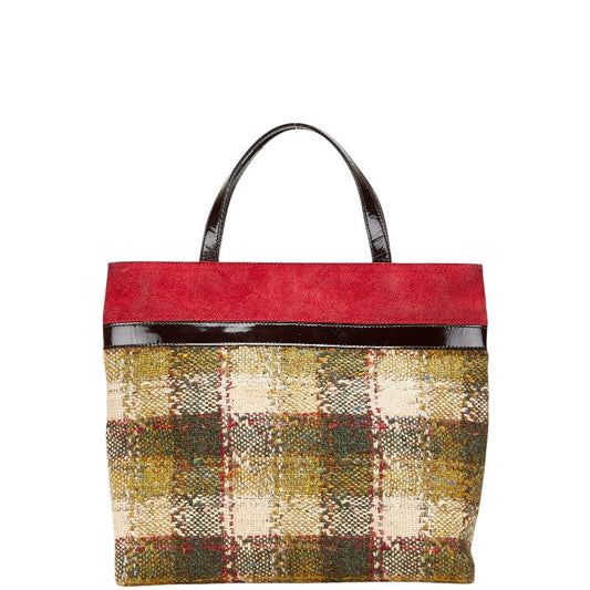 Burberry Check Wool Patent Suede Handbag
