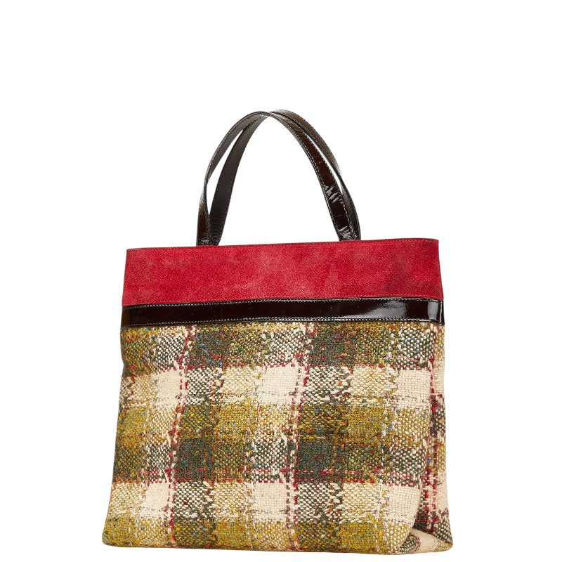 Burberry Check Wool Patent Suede Handbag