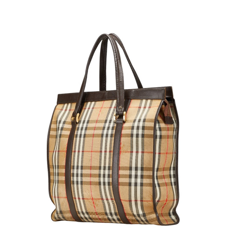 Burberry Nova Check Shadow Horse Canvas Leather Tote Bag