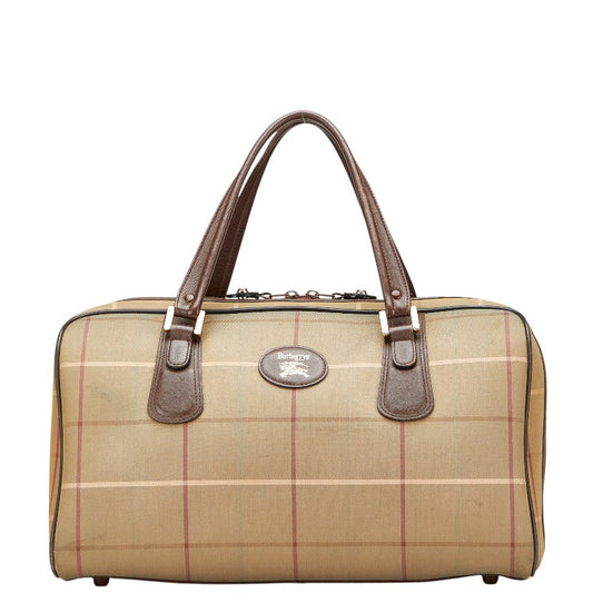 Burberry Check Canvas Leather Boston Bag