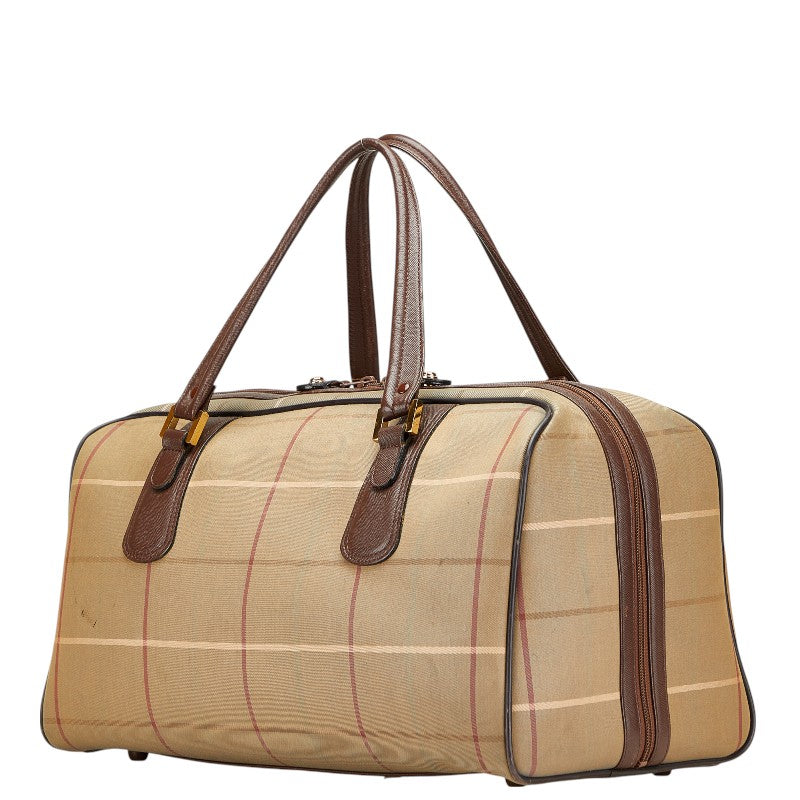 Burberry Check Canvas Leather Boston Bag
