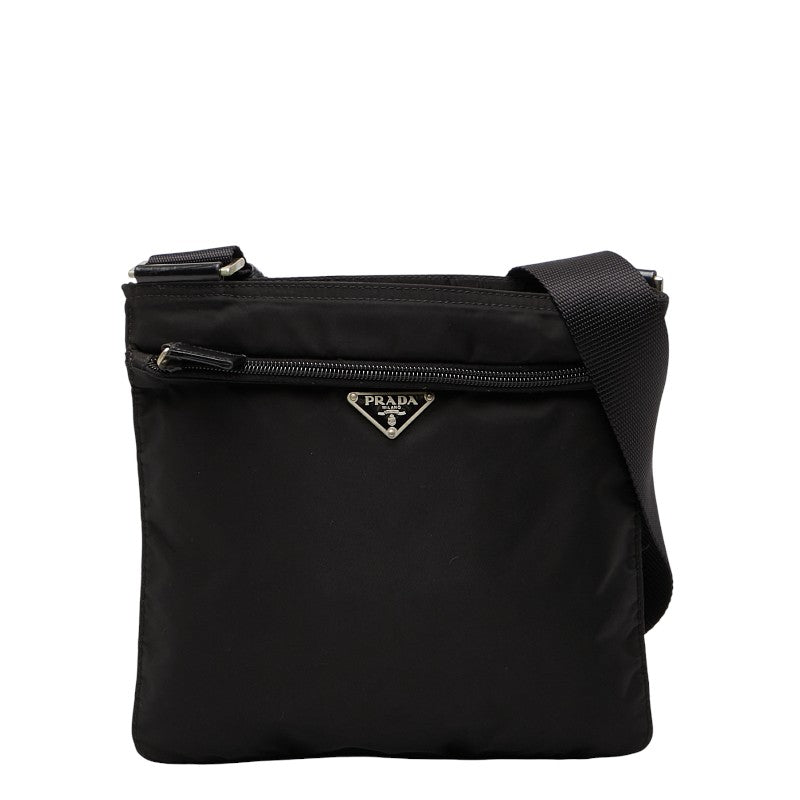Prada Triangle Logo Plate Nylon Shoulder Bag