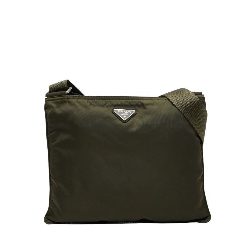 Prada Triangle Logo Plate Nylon Shoulder Bag