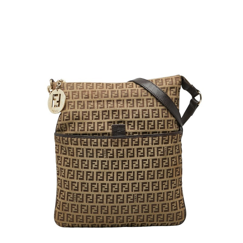 Fendi Zucchino Canvas Leather Shoulder Bag
