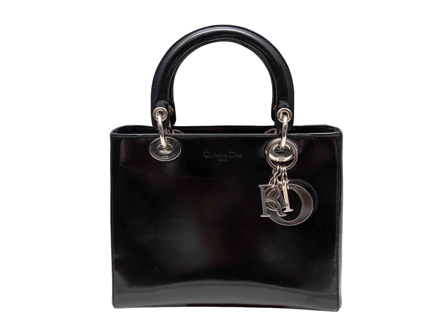 Black Christian Dior Medium Patent Lady Dior Bag