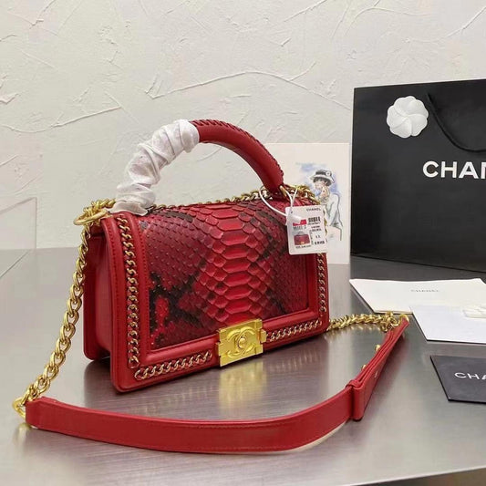 Chanel Boy Crocodile Looks HandBag Red