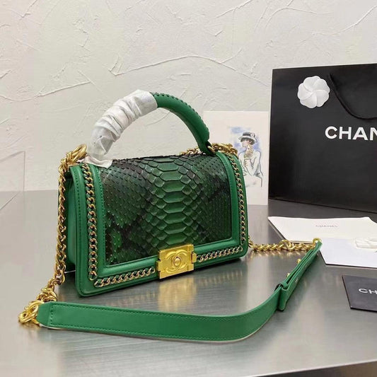 Chanel Boy Crocodile Looks HandBag Green