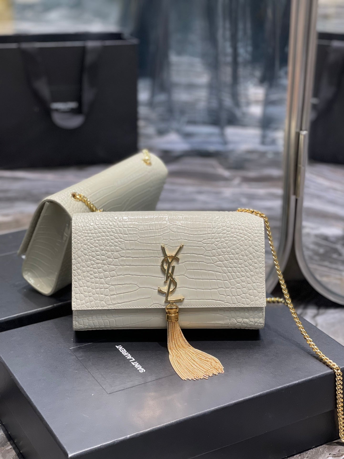 Yves Saint Laurent Kata Medium Chain Bag White
