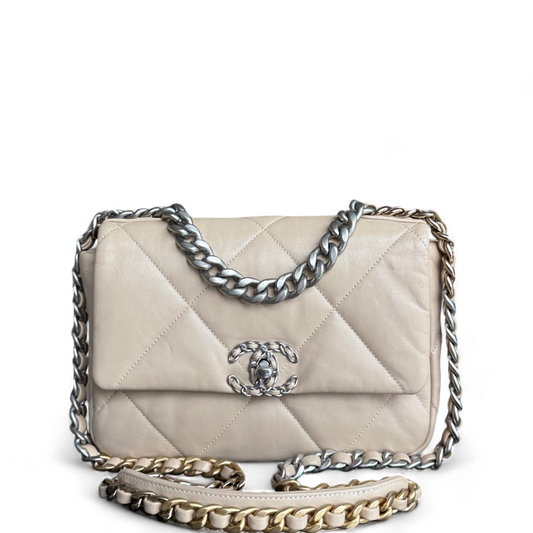 Chanel 19 Bag Small - C19 Goatskin Light Beige Two-tone Hardware Microchip
