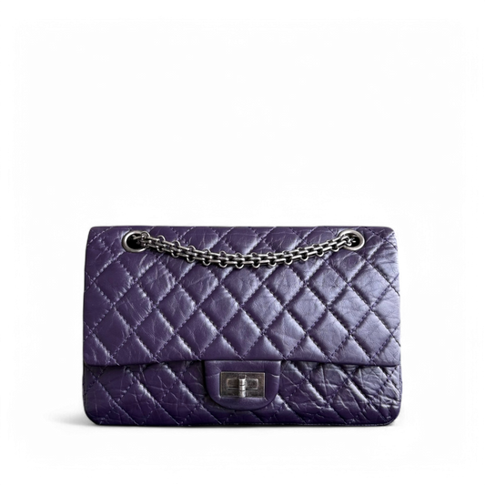 Chanel 2.55 Reissue 225 - Quilted Aged Calfskin Dark Violet Purple Aged Silver Hardware Series 17