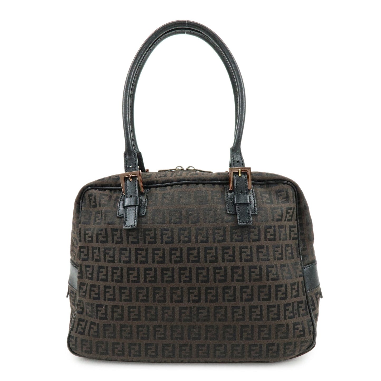 FENDI Zucchino Canvas Leather Hand Bag Boston Bag Brown 8BN005