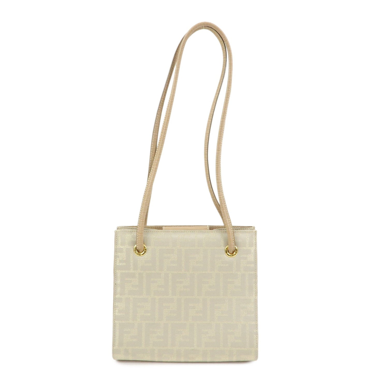 FENDI Zucca Canvas Leather Shoulder Bag Beige