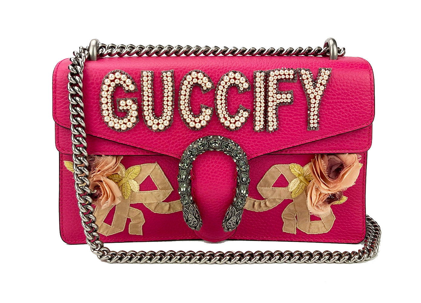 Gucci Dionysus Pink Leather Canvas Shoulder Bag