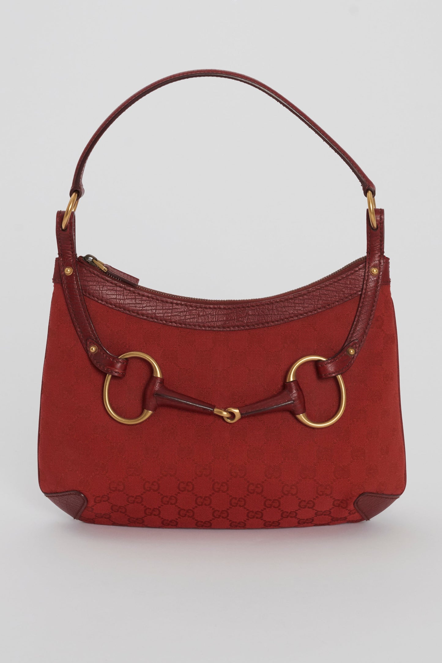 Gucci Red Leather Canvas Shoulder Bag