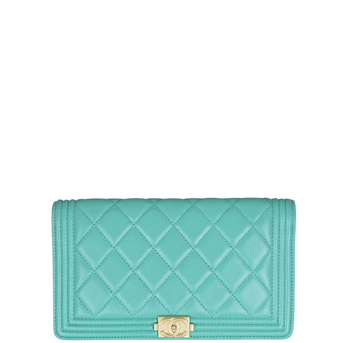 Chanel Boy Long Flap Wallet |  Light Teal