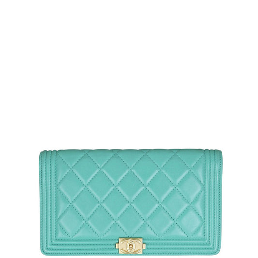 Chanel Boy Long Flap Wallet |  Light Teal