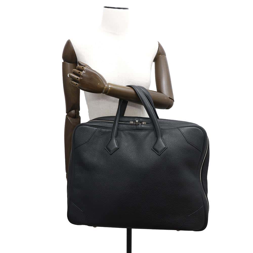 HERMES Victoria Travel Bag Black Taurillon Clemence Size 50