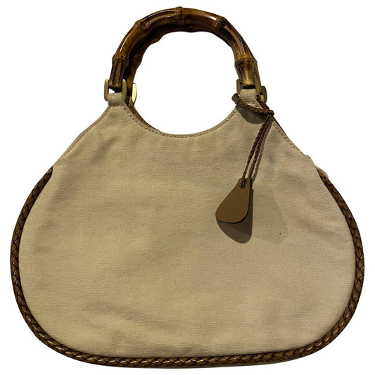 Gucci bamboo beige cloth handbag