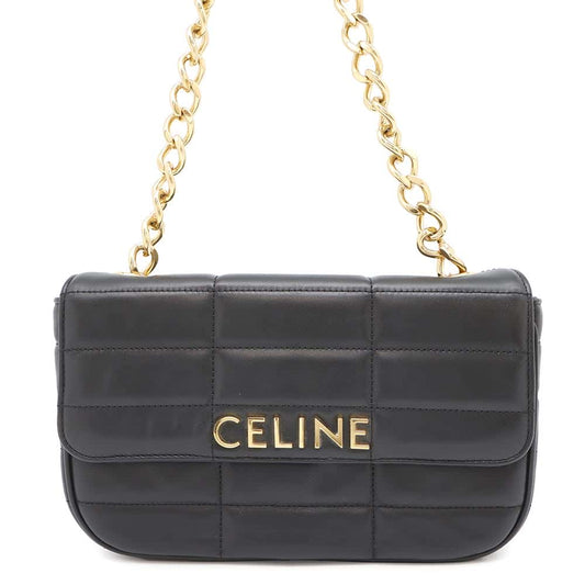 CELINE Chain Matelasse MonoChrome Shoulder Black Goatskin Leather