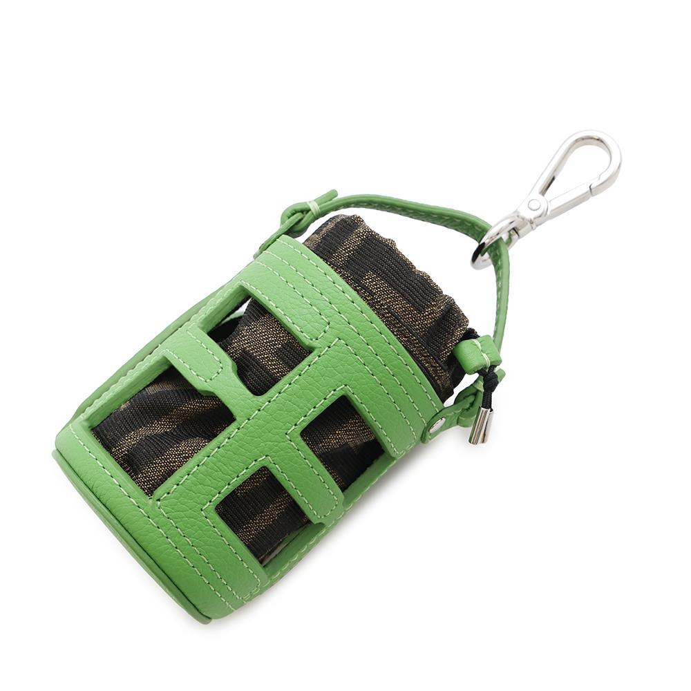 FENDI ?Zucca Pattern Bucket Motif Bag Charm Green7AS158 Canvas Leather