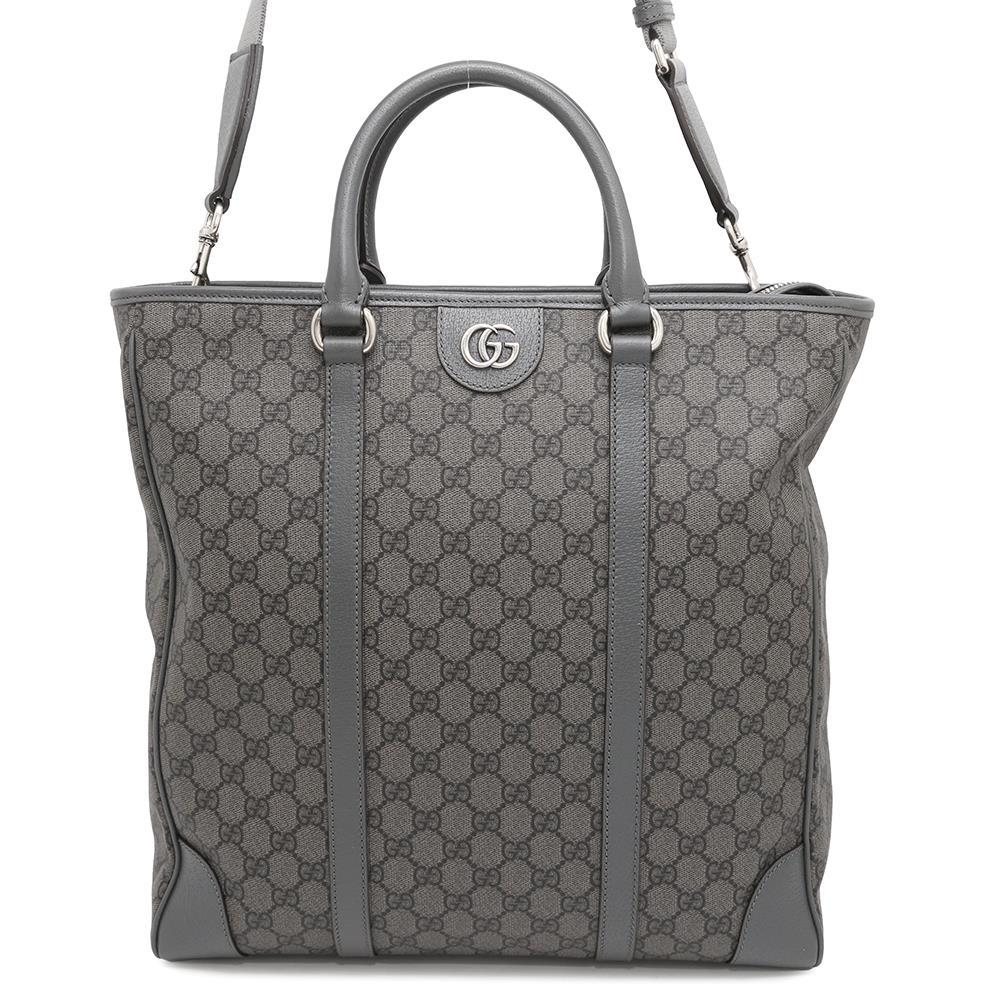 GUCCI Offdia Tote Bag Gray763316 GG SupremeCanvas Leather Size Medium