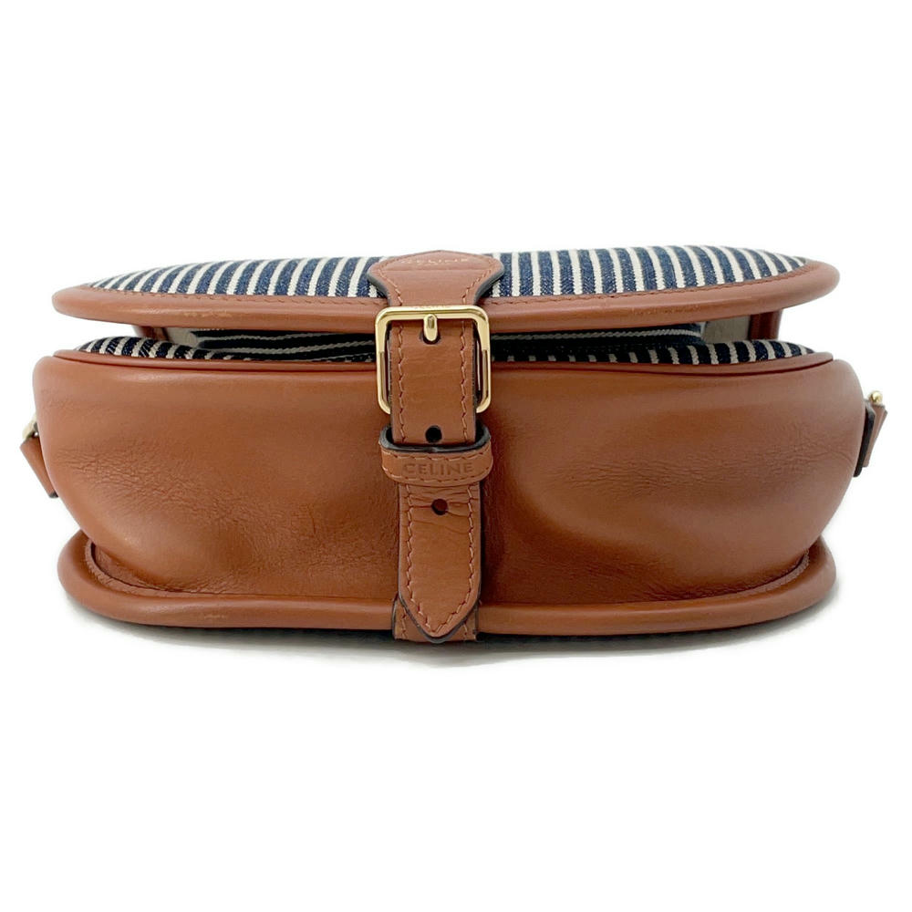 CELINE Striped Falco Shoulder Bag Blue/White/Brown191502 Canvas Leather Size Medium