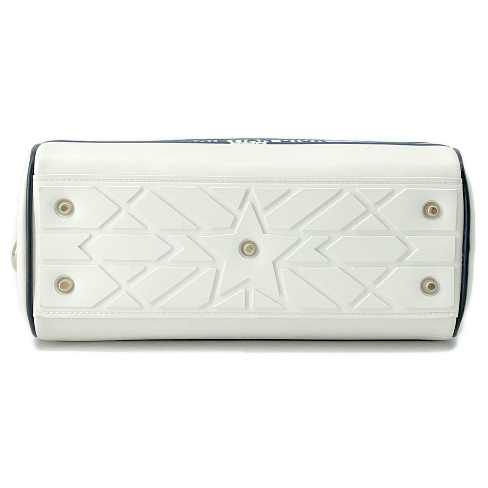 Dior ?Vibe 2WAY Bowling Bag White/NavyM6209OOBR Leather Rubber Size Small