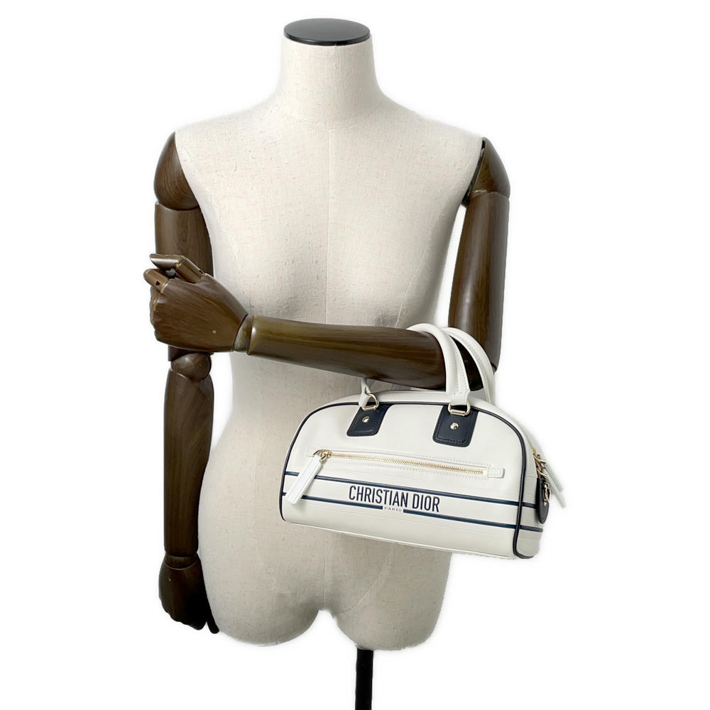 Dior ?Vibe 2WAY Bowling Bag White/NavyM6209OOBR Leather Rubber Size Small