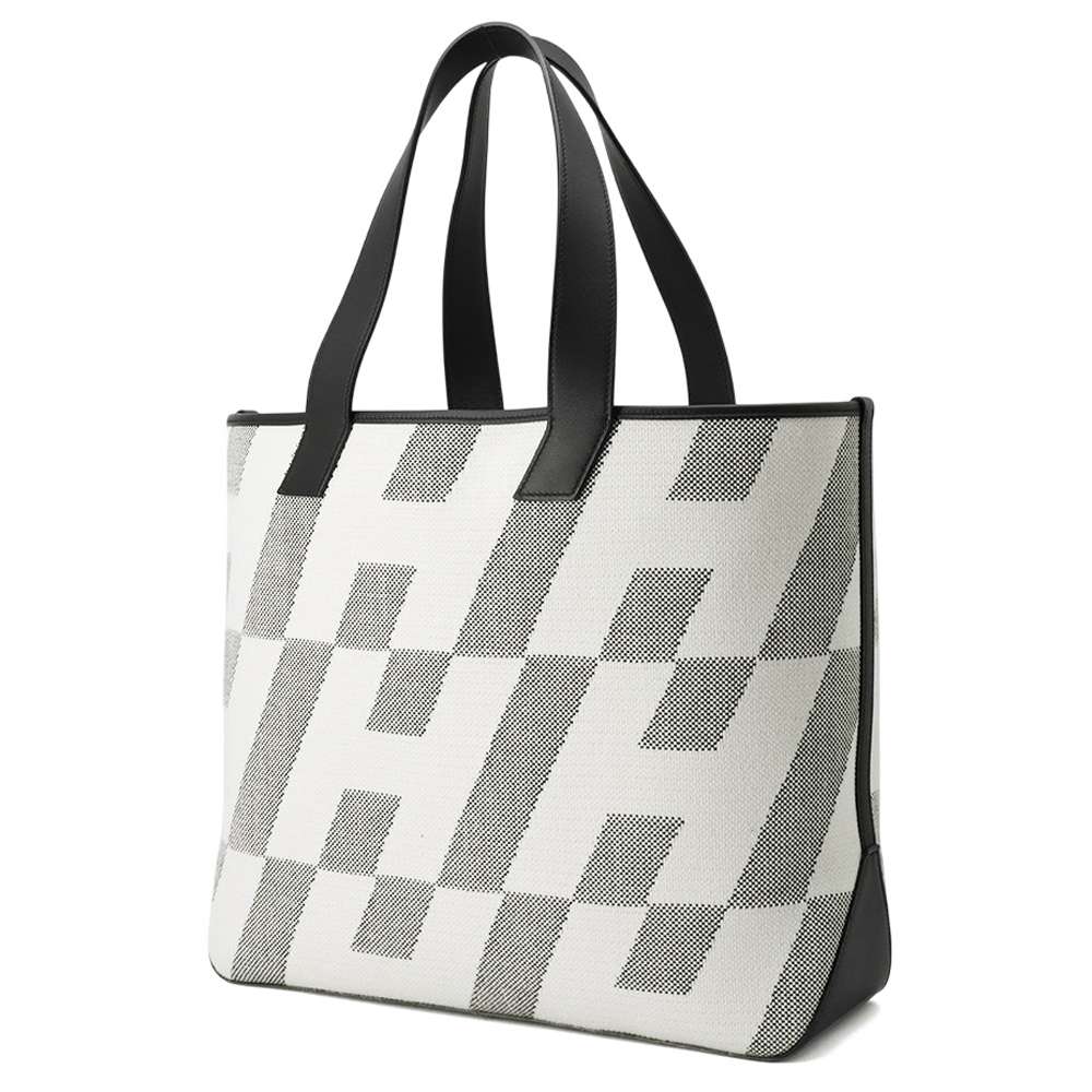 HERMES H Ambie Tote Bag Black/Ecru Toile H Swift Leather Size GM