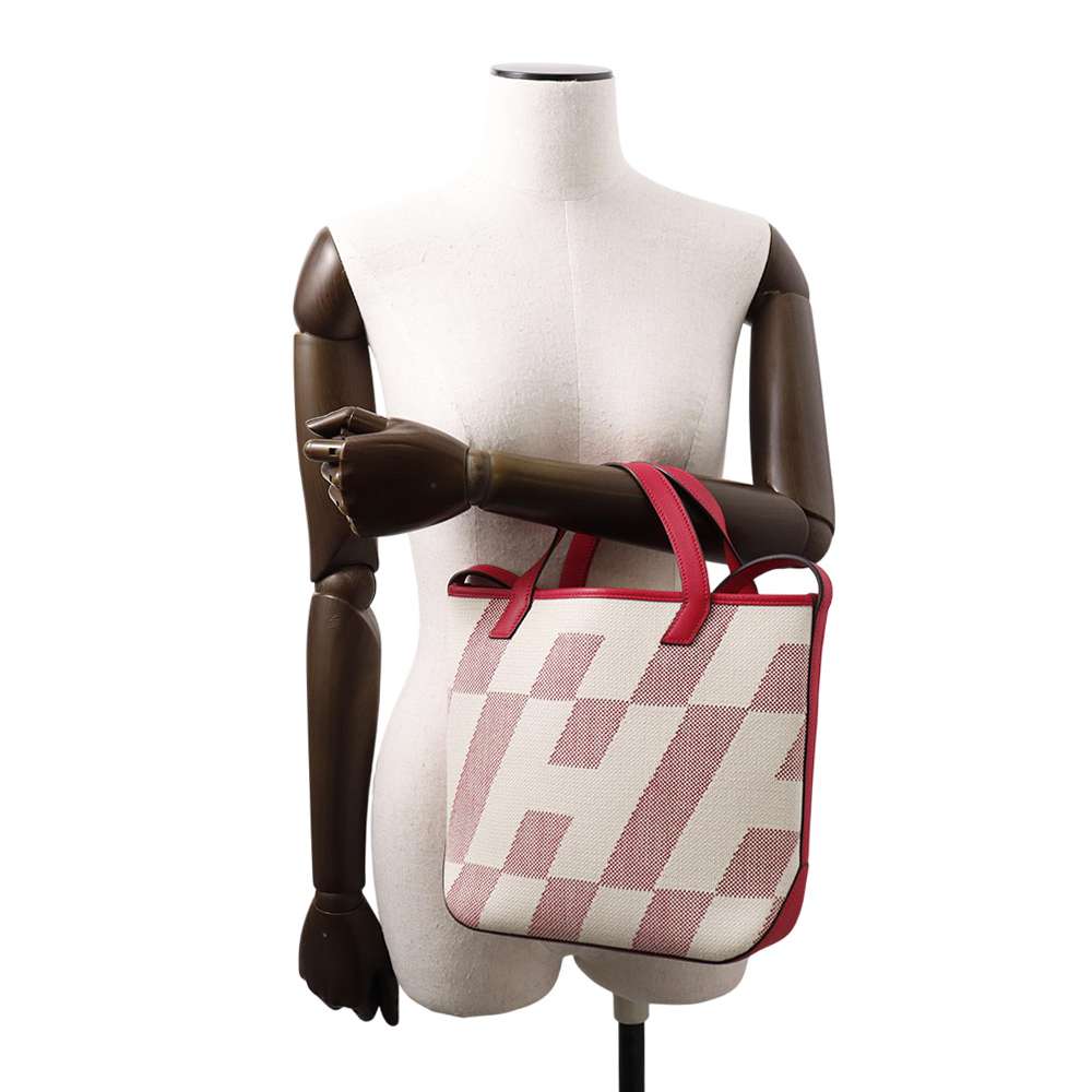 HERMES H Ambie Tote Bag Framboise/Ecru Toile H Swift Leather Size PM
