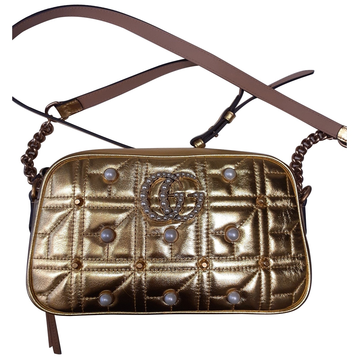 Gucci marmont gold leather handbag