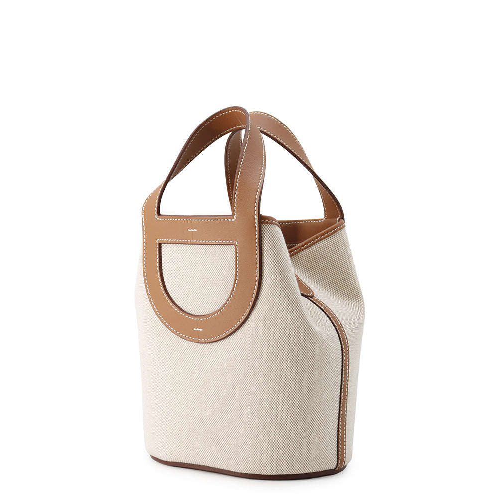 HERMES in-the-loop Tote Bag Ecru/Gold Toile H Swift Leather Size 18