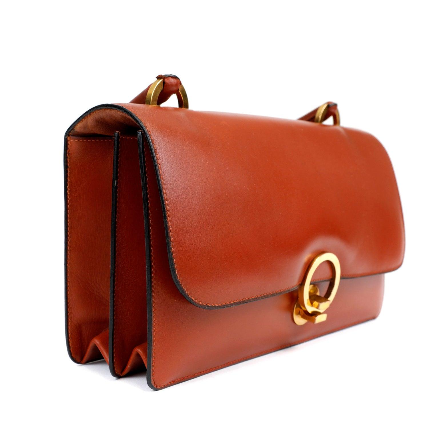 Luxury Hermes Box Calf Rust Lydia Bag w. Gold Hardware
