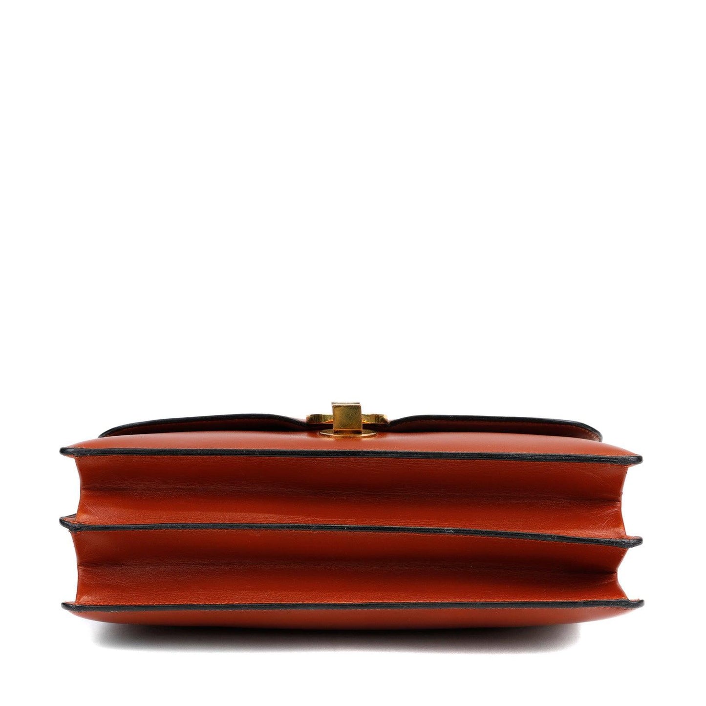 Luxury Hermes Box Calf Rust Lydia Bag w. Gold Hardware