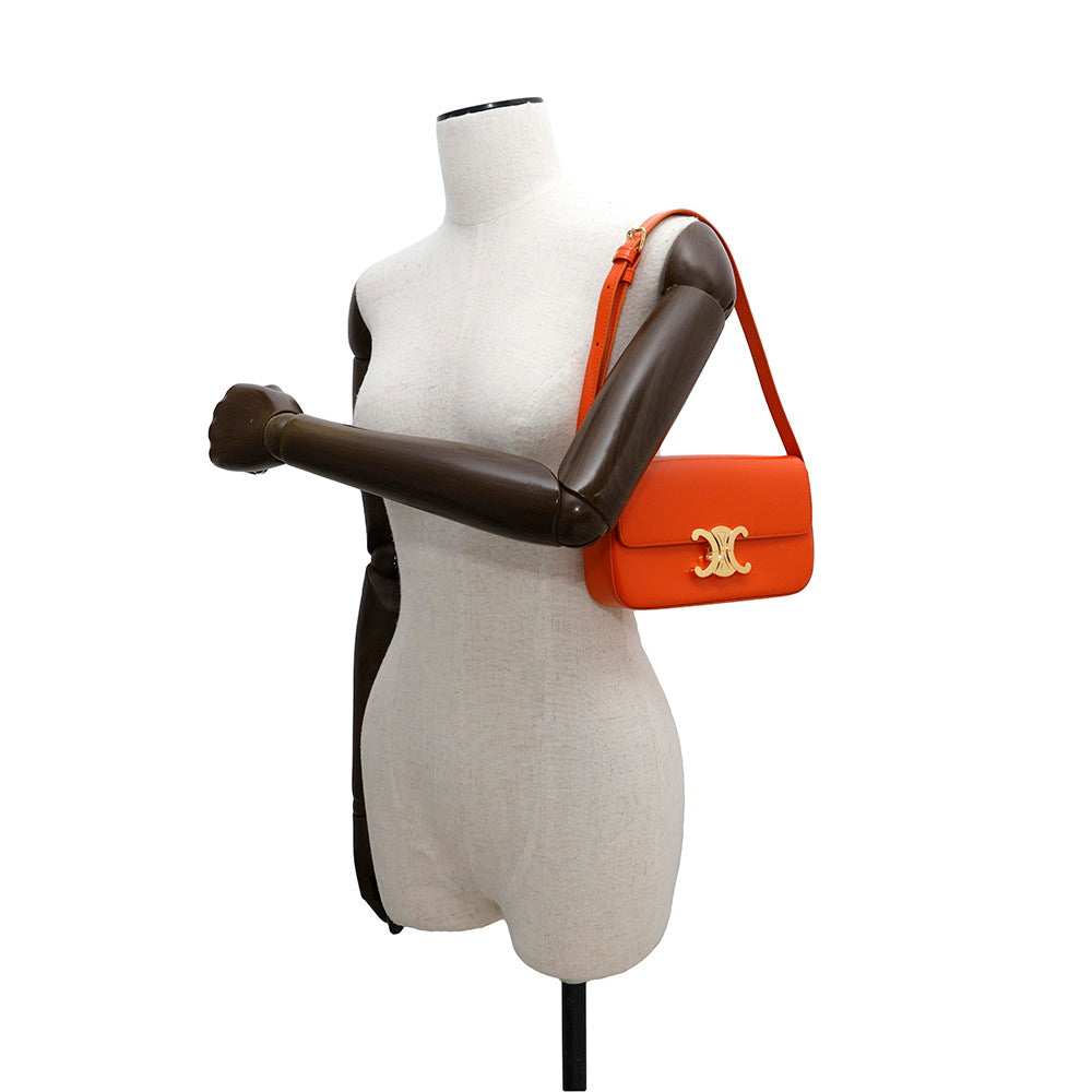 CELINE Triomphe Claude Shoulder Orange194143BF4 Shiny Calf Leather