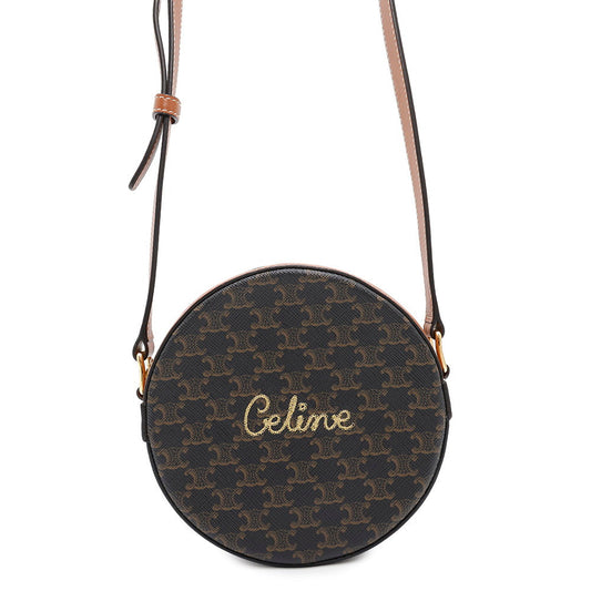 CELINE Triomphe Round Purse Shoulder Tan10G342DGZ04BT PVC Coated Canvas Leather